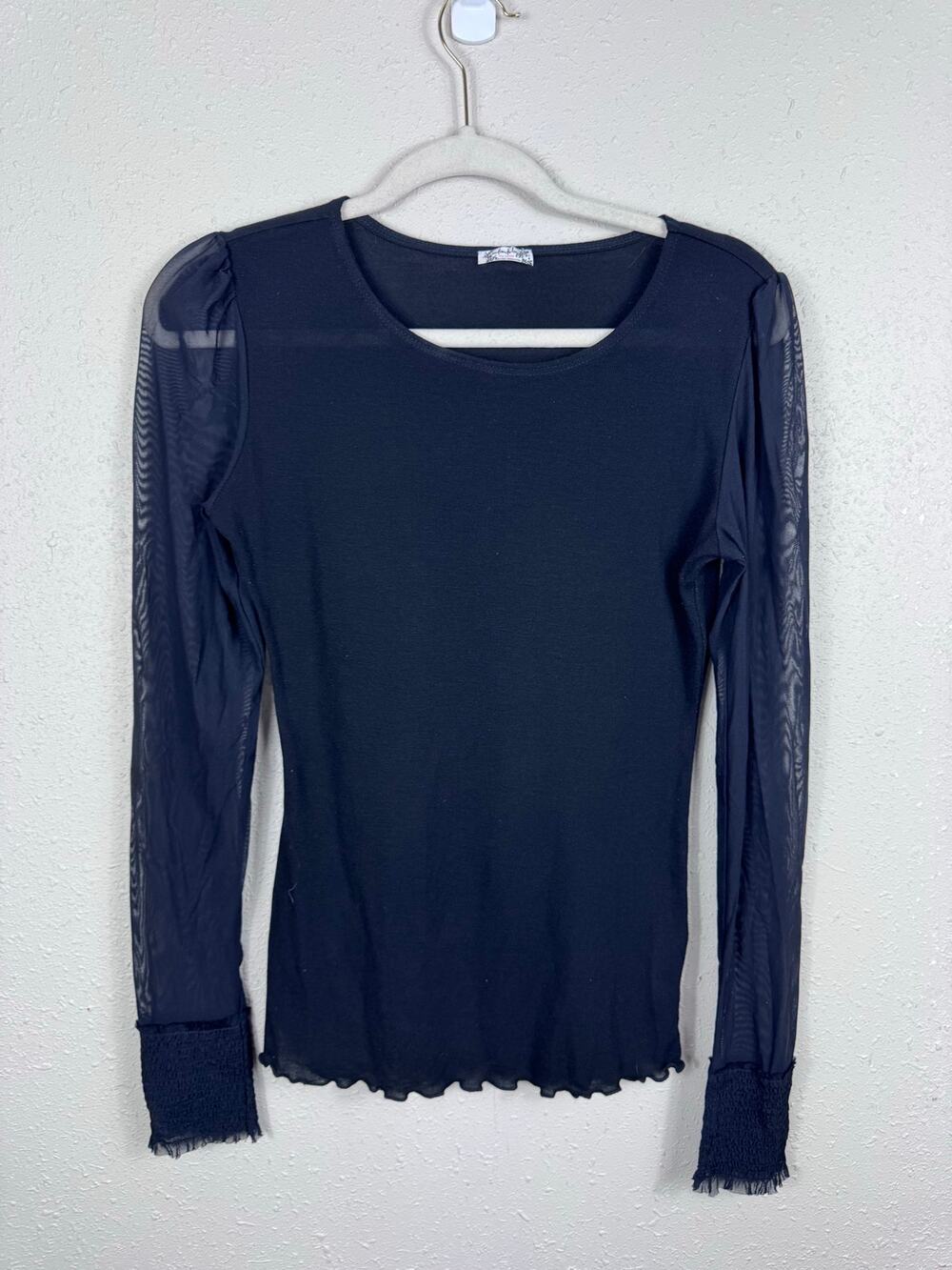 Free People (Intimately Free) Sheer Long Sleeved Black Layering Top Size Medium